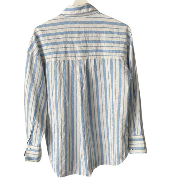 NWT Abercrombie Blue and White Striped Linen and Cotton Blend Button Down Size M - Picture 2 of 8